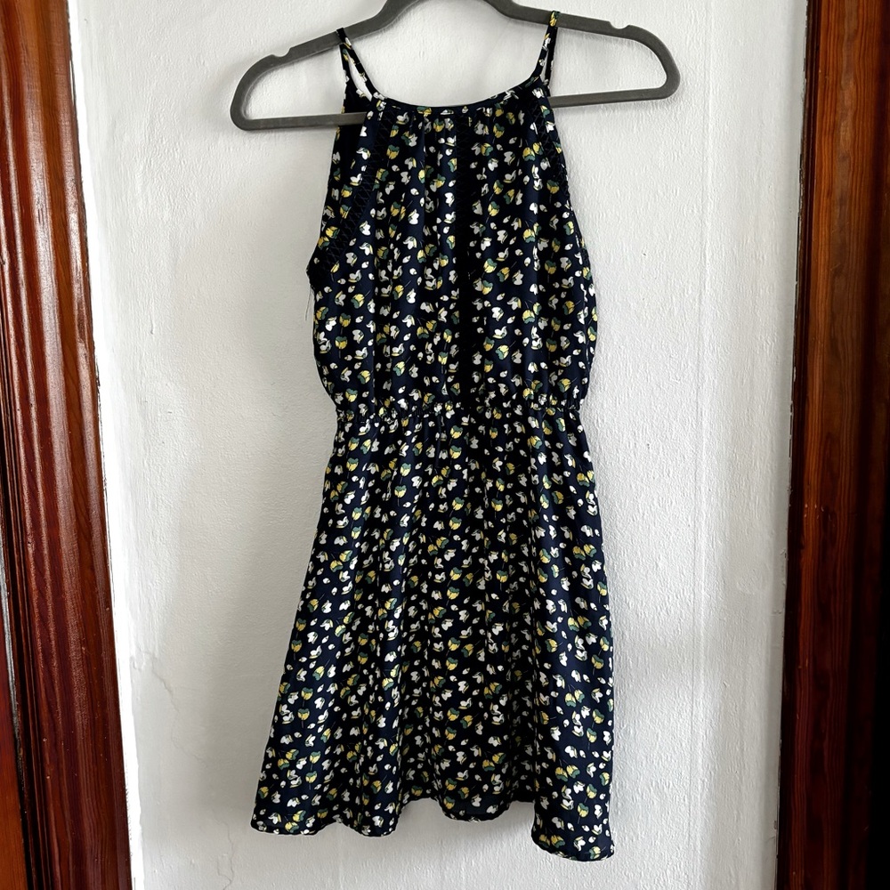Navy blue halter neckline floral mini dress size XXS